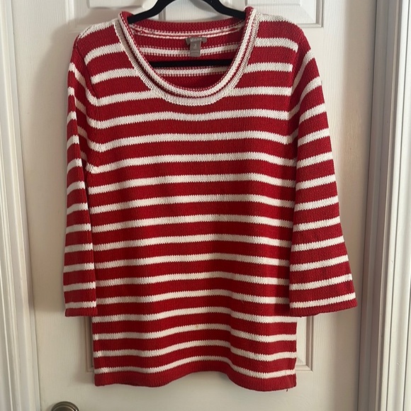 Chico's Size 3 Catalina Stripe Electro Pink Pullover Sweater Top large nautical - Picture 1 of 5